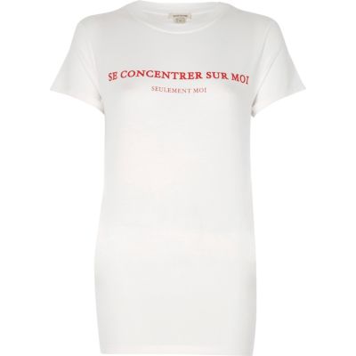 White concentrer print slim fitted tee
